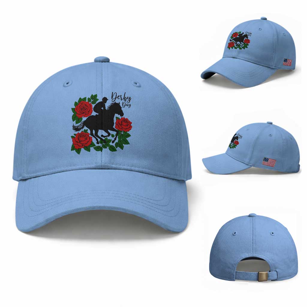 Vintage Jockey and Roses Horse Racing Graphic Baseball Cap Classic Derby Day Fan