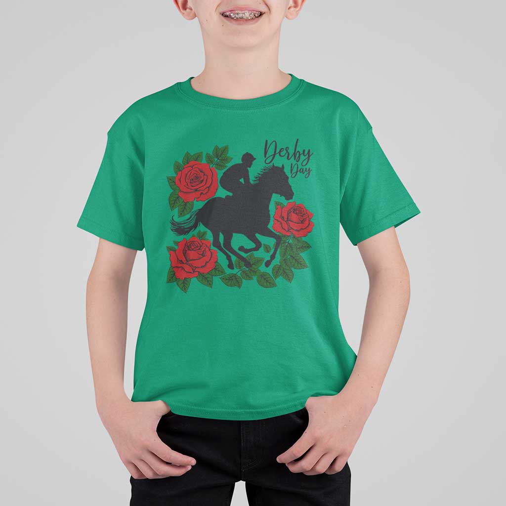 Vintage Jockey and Roses Horse Racing Graphic T Shirt For Kid Classic Derby Day Fan