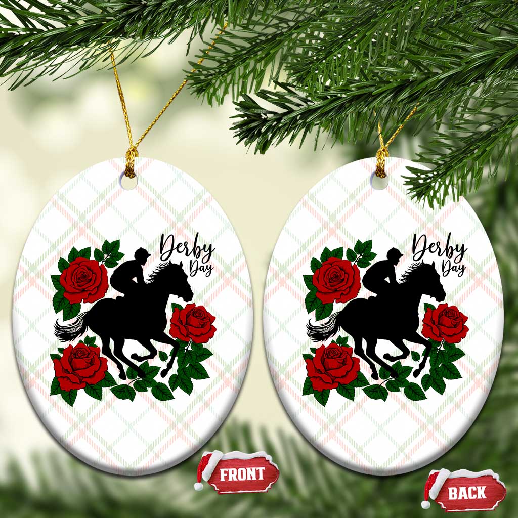 Vintage Jockey and Roses Horse Racing Graphic Ceramic Ornament Classic Derby Day Fan