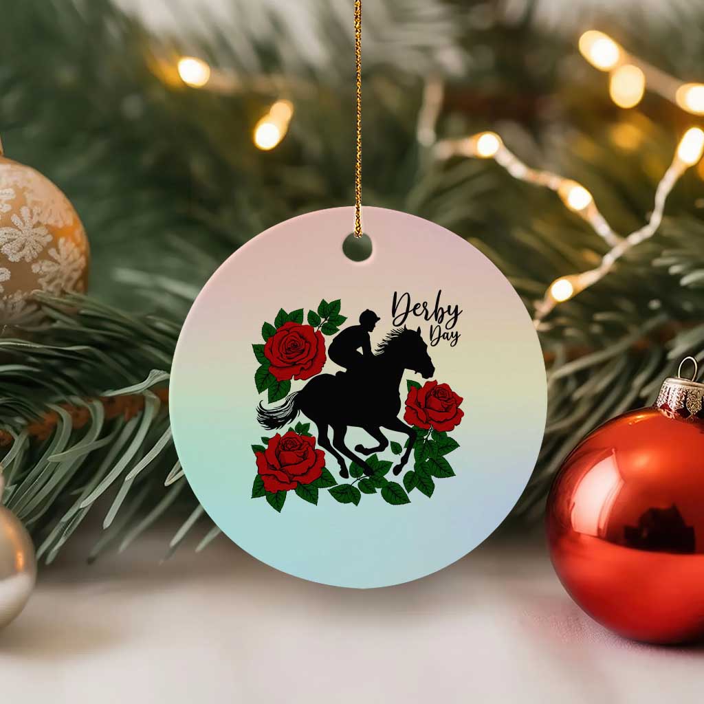 Vintage Jockey and Roses Horse Racing Graphic Ceramic Ornament Classic Derby Day Fan