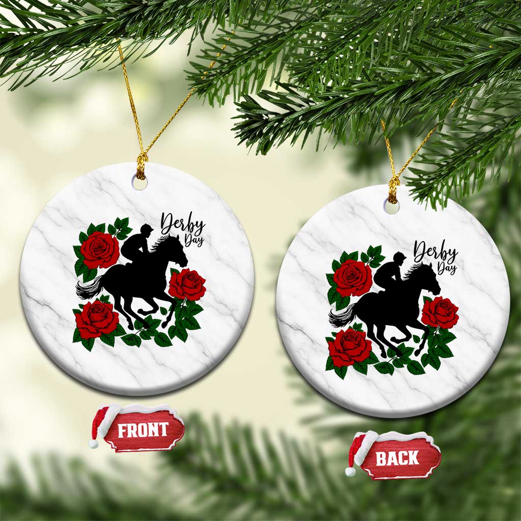 Vintage Jockey and Roses Horse Racing Graphic Ceramic Ornament Classic Derby Day Fan