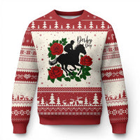 Vintage Jockey and Roses Horse Racing Graphic Ugly Christmas Sweater Classic Derby Day Fan
