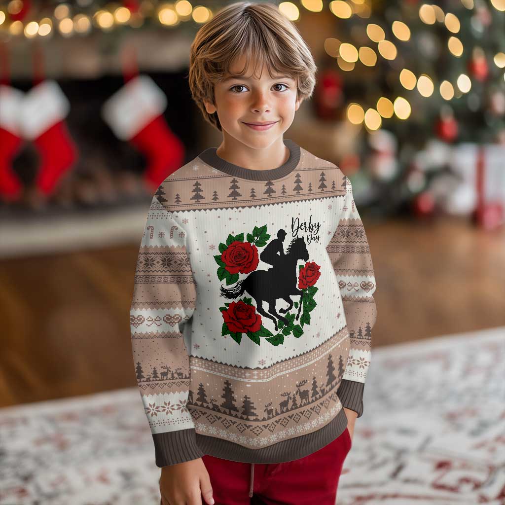 Vintage Jockey and Roses Horse Racing Graphic Ugly Christmas Sweater Classic Derby Day Fan