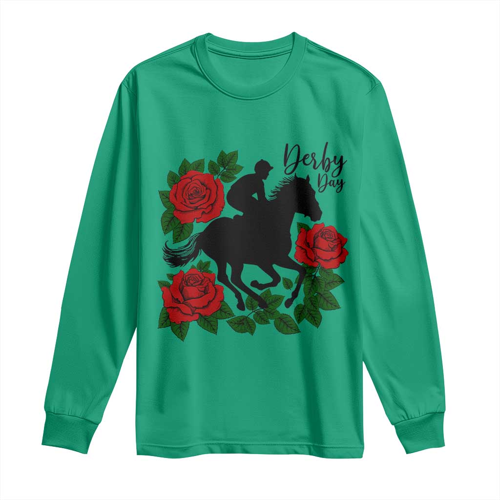 Vintage Jockey and Roses Horse Racing Graphic Long Sleeve Shirt Classic Derby Day Fan