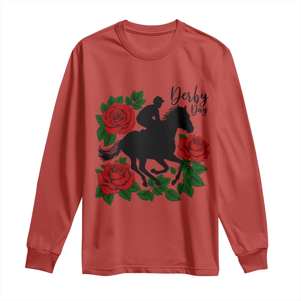 Vintage Jockey and Roses Horse Racing Graphic Long Sleeve Shirt Classic Derby Day Fan