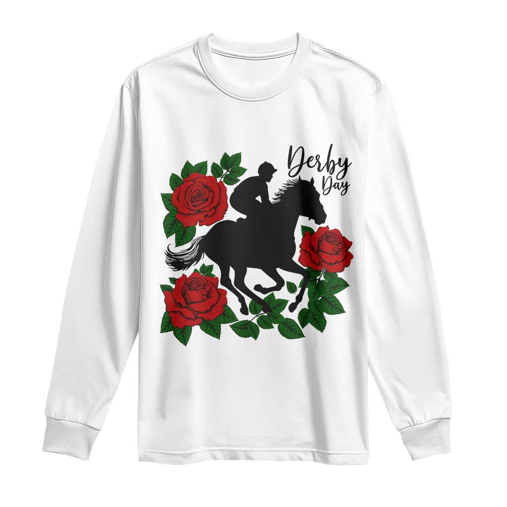 Vintage Jockey and Roses Horse Racing Graphic Long Sleeve Shirt Classic Derby Day Fan