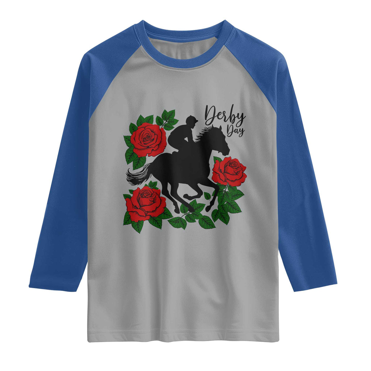 Vintage Jockey and Roses Horse Racing Graphic Raglan Shirt Classic Derby Day Fan