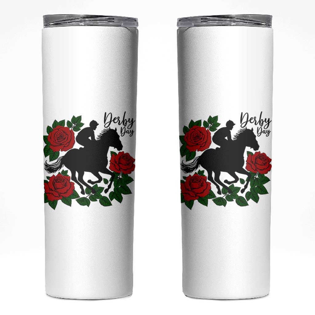 Vintage Jockey and Roses Horse Racing Graphic Skinny Tumbler Classic Derby Day Fan