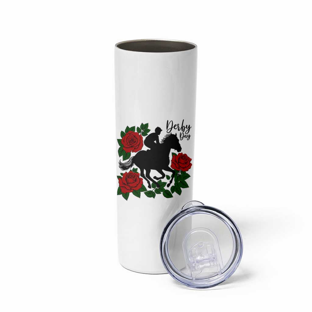 Vintage Jockey and Roses Horse Racing Graphic Skinny Tumbler Classic Derby Day Fan