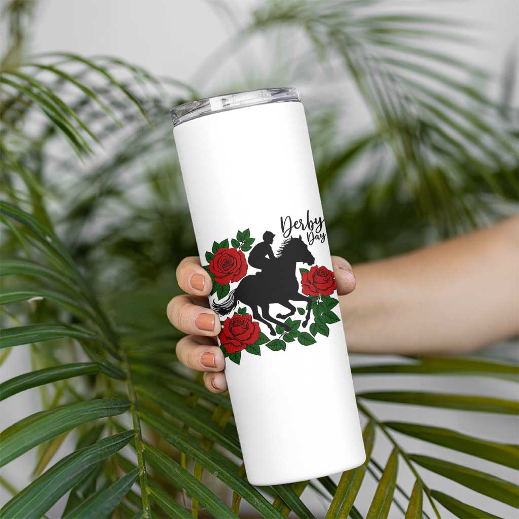 Vintage Jockey and Roses Horse Racing Graphic Skinny Tumbler Classic Derby Day Fan