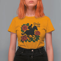 Vintage Jockey and Roses Horse Racing Graphic T Shirt For Women Classic Derby Day Fan