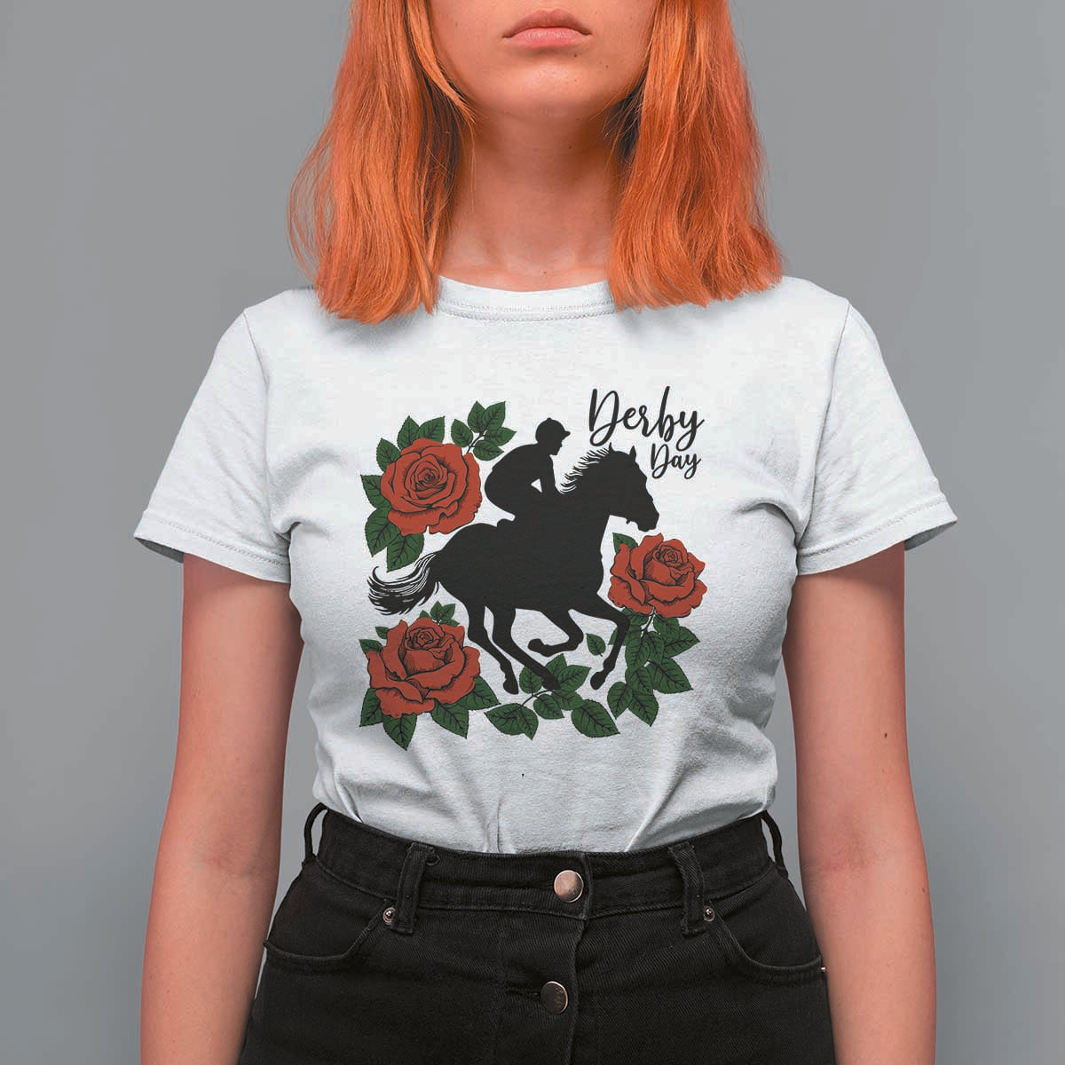 Vintage Jockey and Roses Horse Racing Graphic T Shirt For Women Classic Derby Day Fan