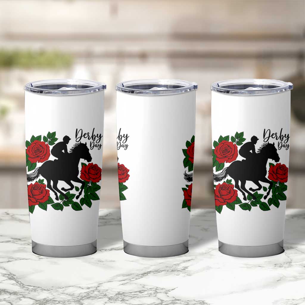 Vintage Jockey and Roses Horse Racing Graphic Tumbler Cup Classic Derby Day Fan