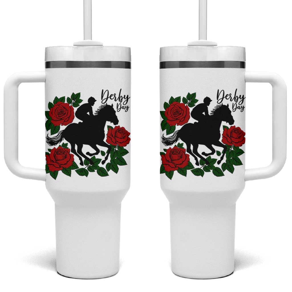 Vintage Jockey and Roses Horse Racing Graphic Tumbler With Handle Classic Derby Day Fan