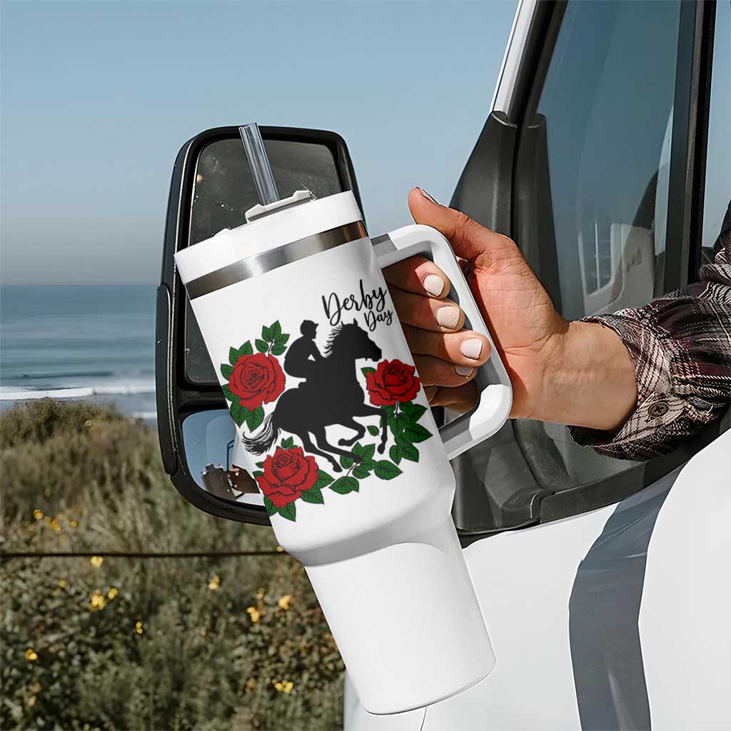 Vintage Jockey and Roses Horse Racing Graphic Tumbler With Handle Classic Derby Day Fan