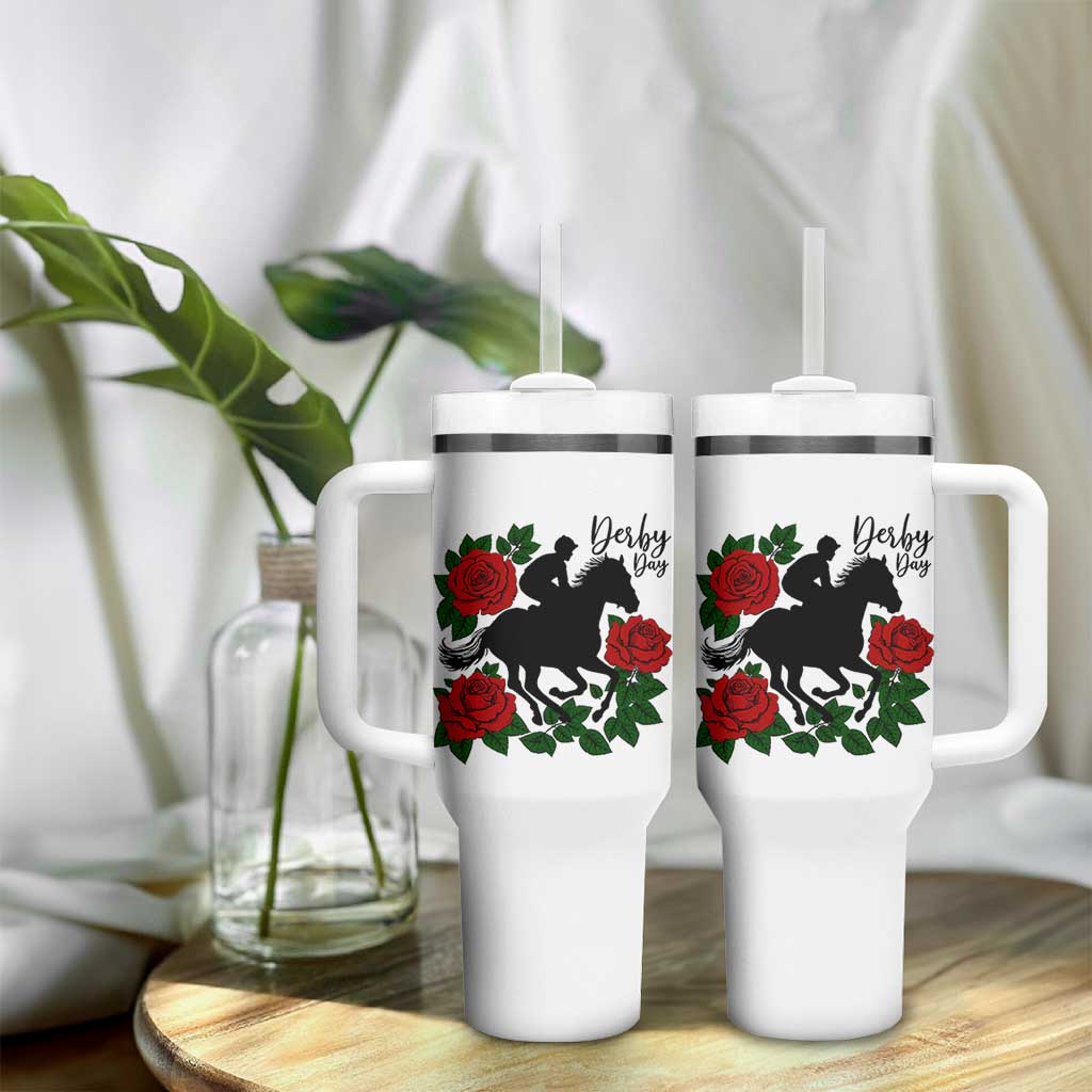Vintage Jockey and Roses Horse Racing Graphic Tumbler With Handle Classic Derby Day Fan
