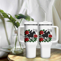 Vintage Jockey and Roses Horse Racing Graphic Tumbler With Handle Classic Derby Day Fan