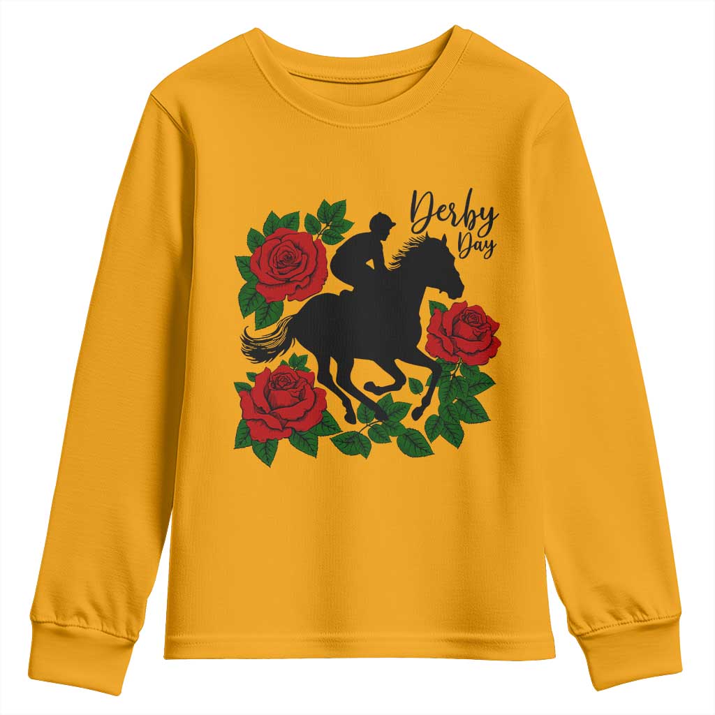 Vintage Jockey and Roses Horse Racing Graphic Youth Sweatshirt Classic Derby Day Fan