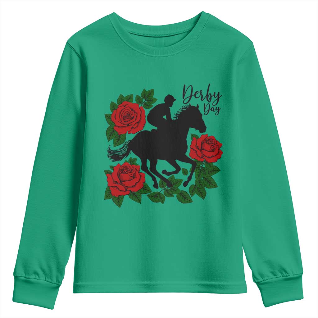 Vintage Jockey and Roses Horse Racing Graphic Youth Sweatshirt Classic Derby Day Fan