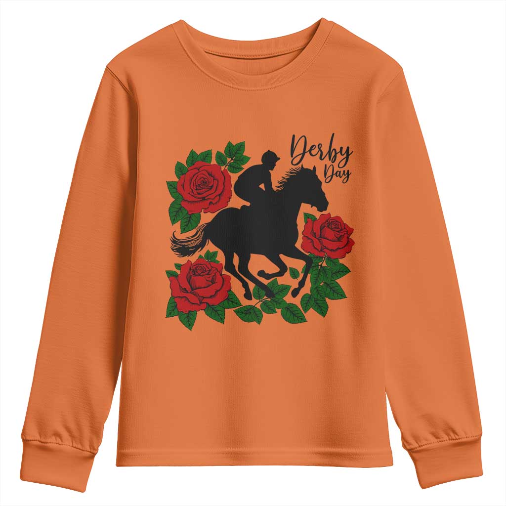 Vintage Jockey and Roses Horse Racing Graphic Youth Sweatshirt Classic Derby Day Fan
