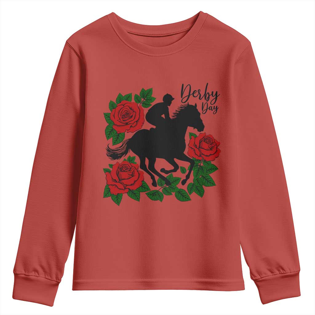 Vintage Jockey and Roses Horse Racing Graphic Youth Sweatshirt Classic Derby Day Fan
