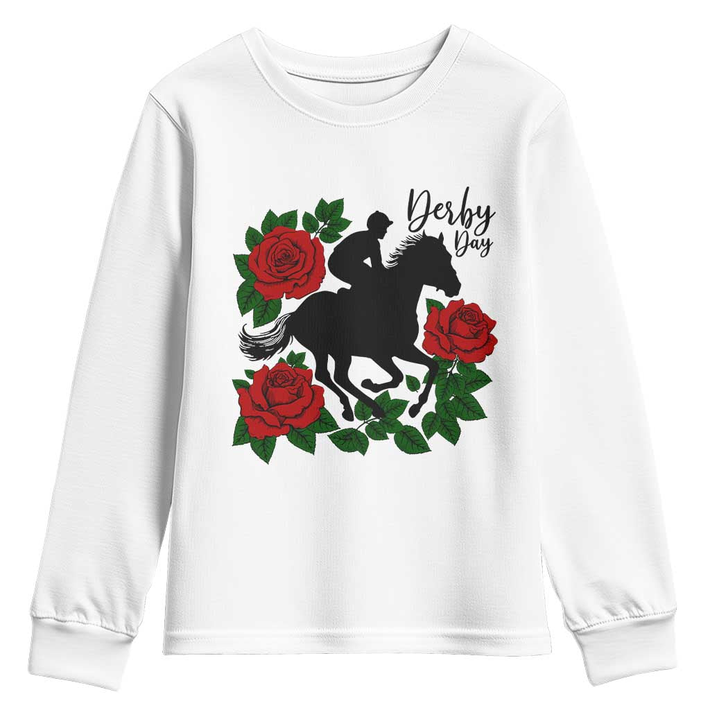 Vintage Jockey and Roses Horse Racing Graphic Youth Sweatshirt Classic Derby Day Fan