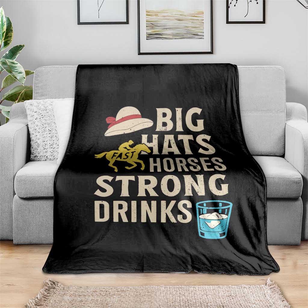 Big Hats Fast Horses Strong Drinks Retro Throw Blanket Southern Derby Day Watch Party Graphic