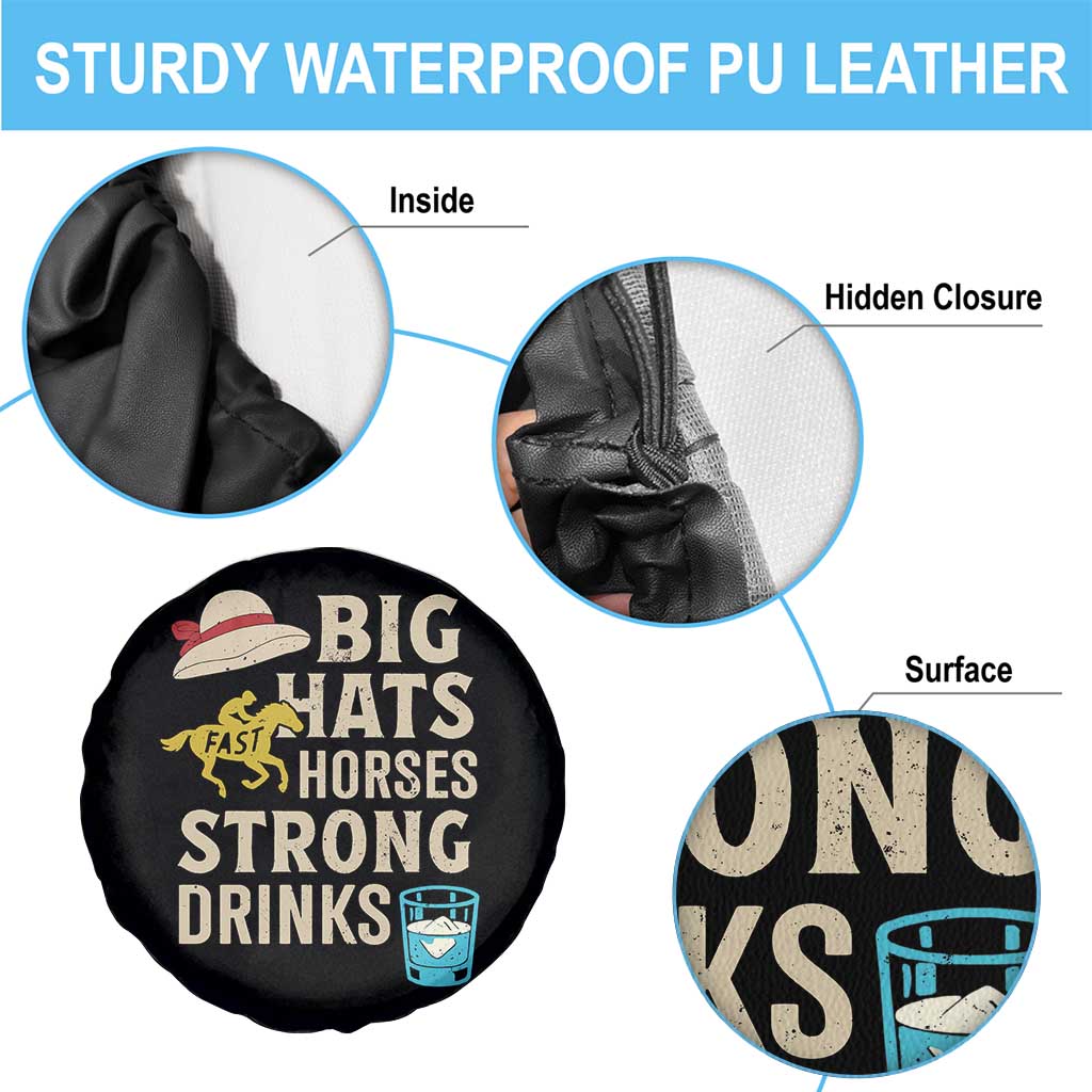 Big Hats Fast Horses Strong Drinks Retro Spare Tire Cover Southern Derby Day Watch Party Graphic
