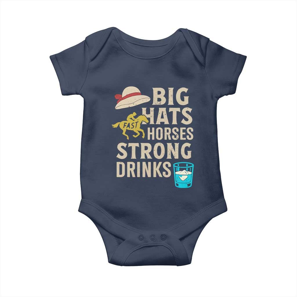 Big Hats Fast Horses Strong Drinks Retro Baby Onesie Southern Derby Day Watch Party Graphic