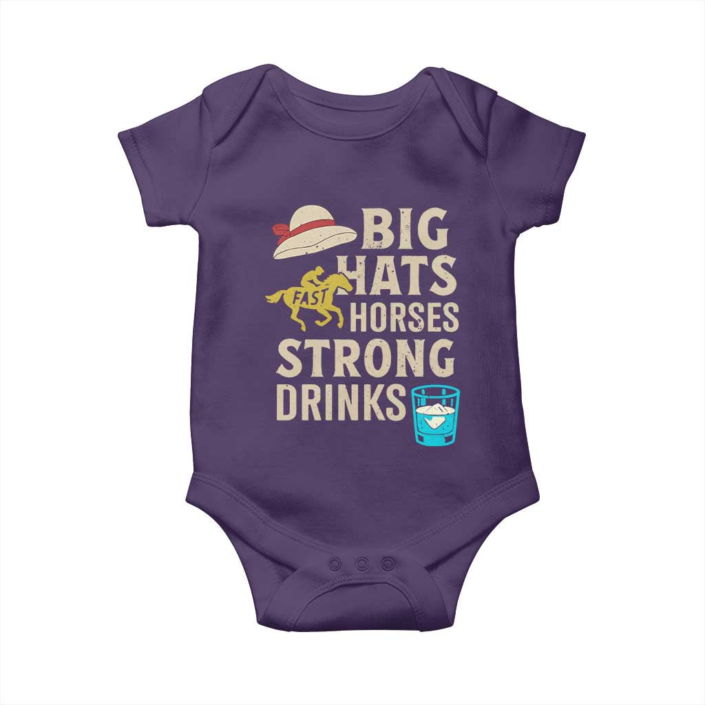 Big Hats Fast Horses Strong Drinks Retro Baby Onesie Southern Derby Day Watch Party Graphic