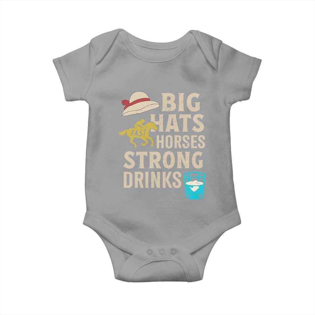 Big Hats Fast Horses Strong Drinks Retro Baby Onesie Southern Derby Day Watch Party Graphic
