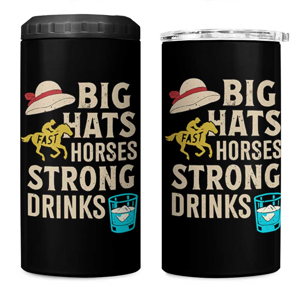 Big Hats Fast Horses Strong Drinks Retro 4 in 1 Can Cooler Tumbler Southern Derby Day Watch Party Graphic