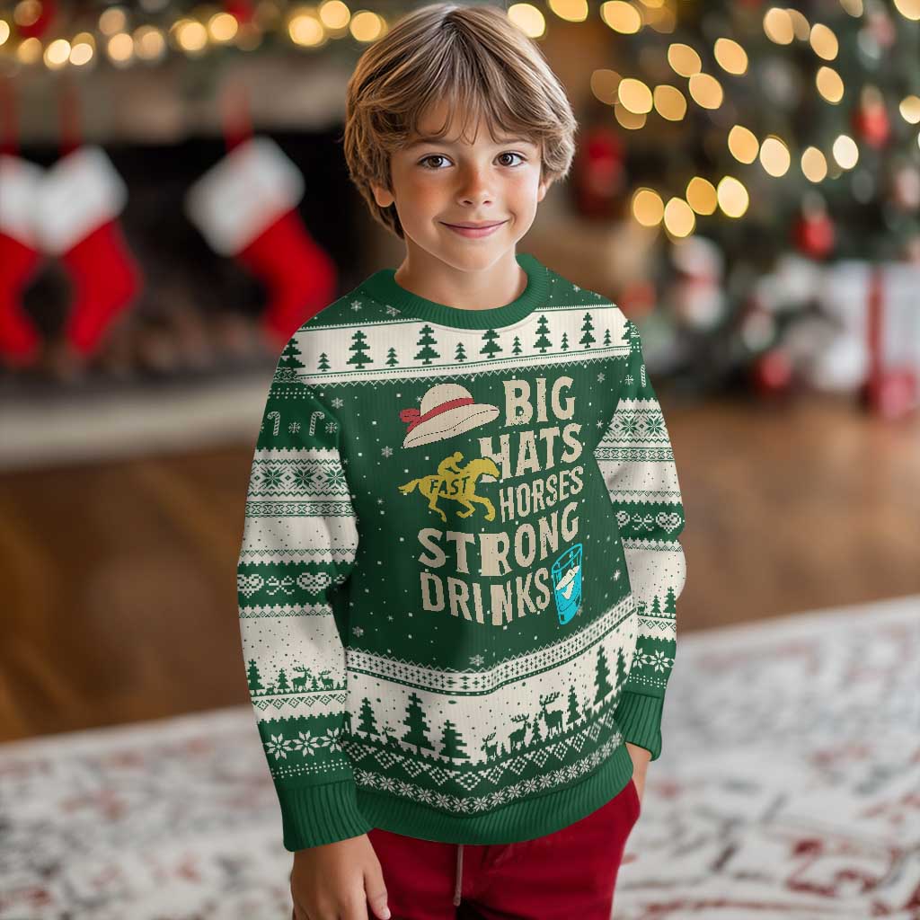 Big Hats Fast Horses Strong Drinks Retro Ugly Christmas Sweater Southern Derby Day Watch Party Graphic