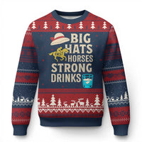 Big Hats Fast Horses Strong Drinks Retro Ugly Christmas Sweater Southern Derby Day Watch Party Graphic