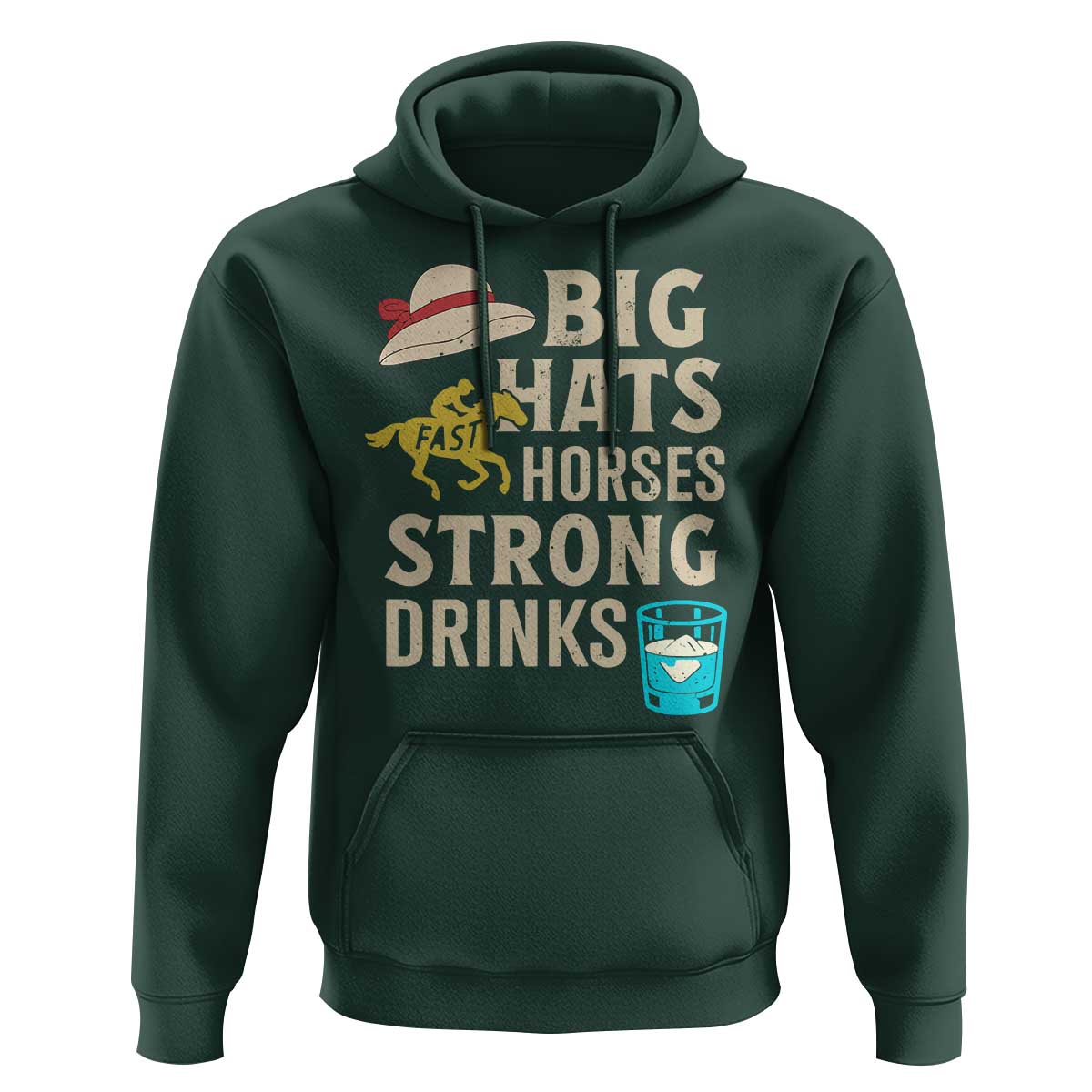 Big Hats Fast Horses Strong Drinks Retro Hoodie Southern Derby Day Watch Party Graphic