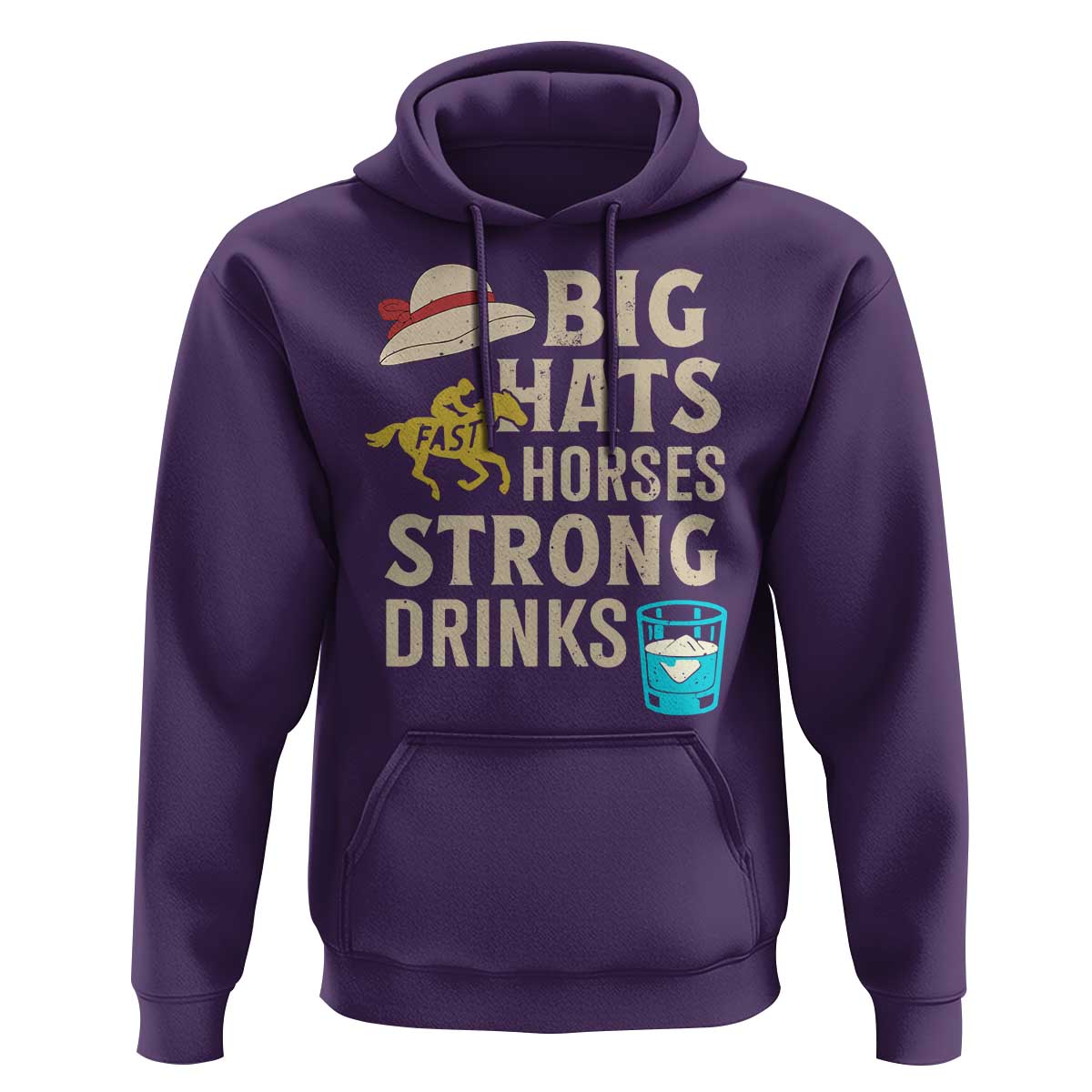 Big Hats Fast Horses Strong Drinks Retro Hoodie Southern Derby Day Watch Party Graphic