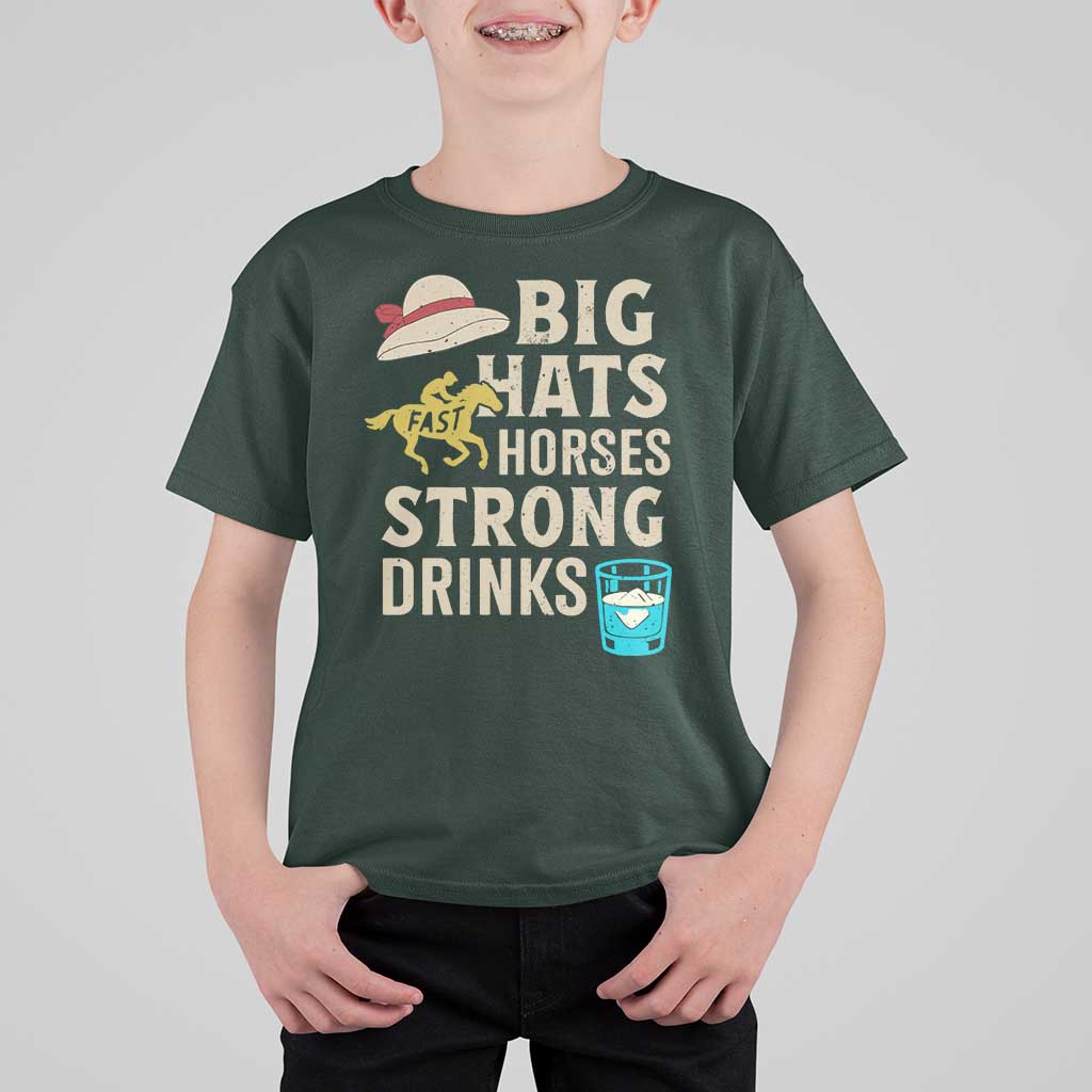 Big Hats Fast Horses Strong Drinks Retro T Shirt For Kid Southern Derby Day Watch Party Graphic
