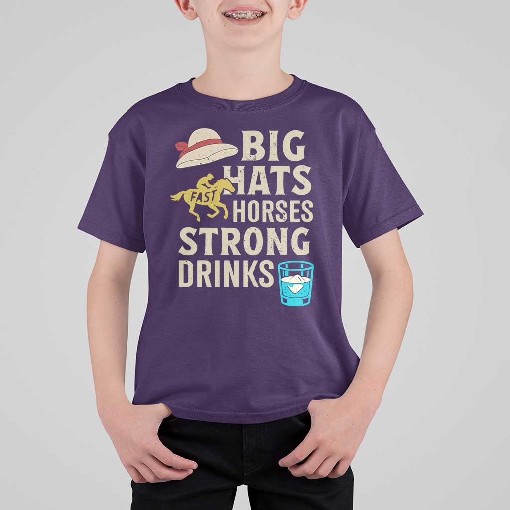 Big Hats Fast Horses Strong Drinks Retro T Shirt For Kid Southern Derby Day Watch Party Graphic