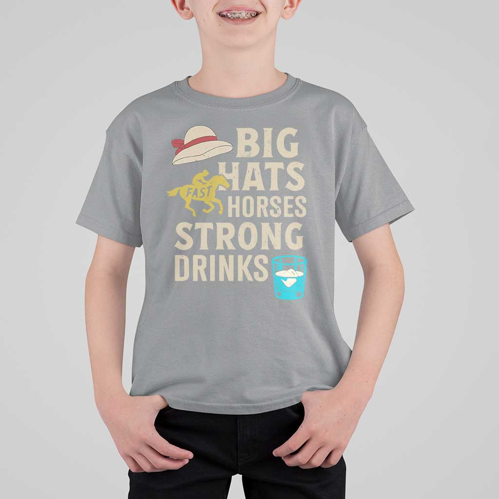 Big Hats Fast Horses Strong Drinks Retro T Shirt For Kid Southern Derby Day Watch Party Graphic