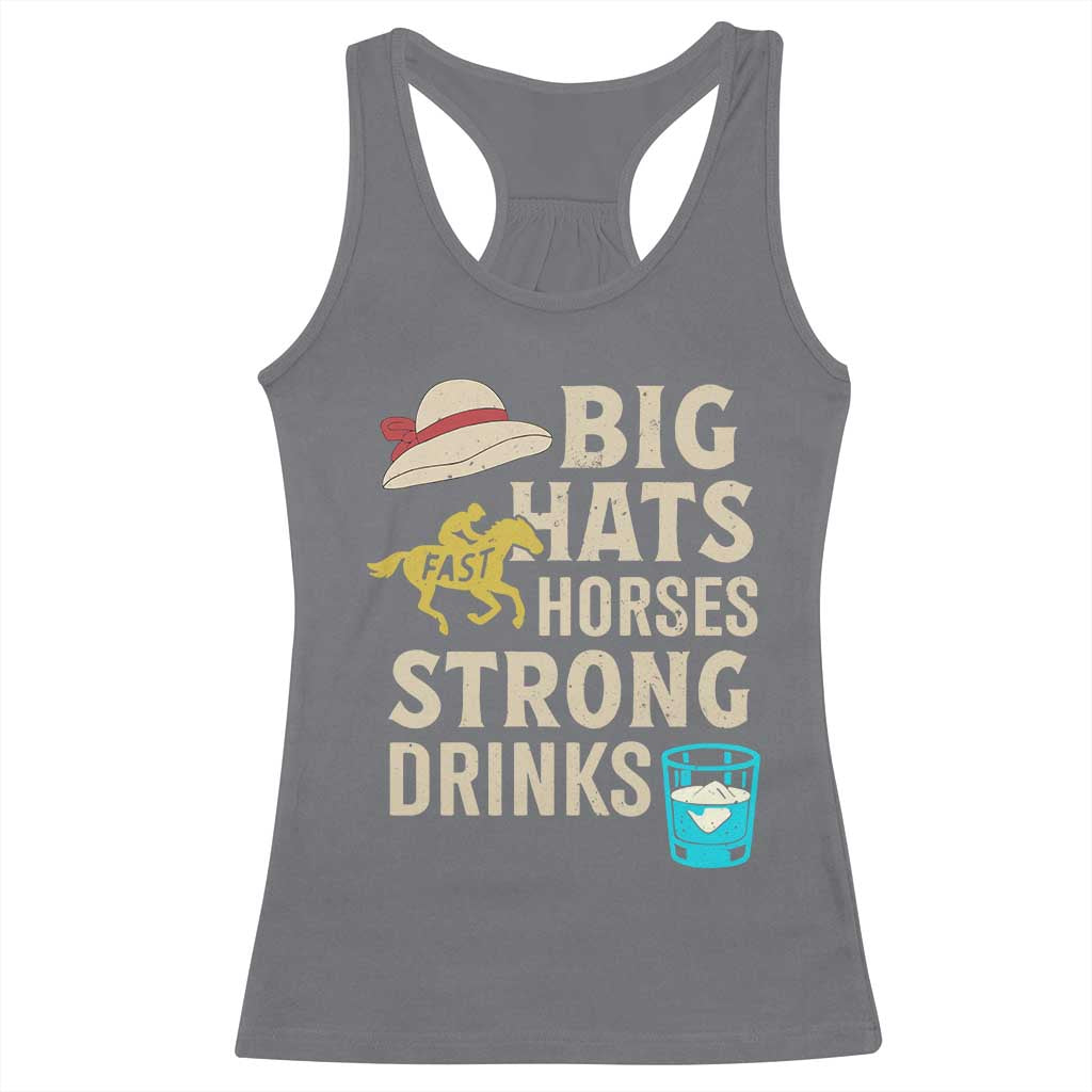 Big Hats Fast Horses Strong Drinks Retro Racerback Tank Top Southern Derby Day Watch Party Graphic