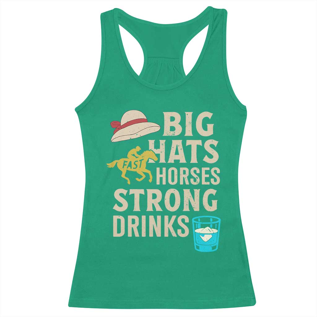 Big Hats Fast Horses Strong Drinks Retro Racerback Tank Top Southern Derby Day Watch Party Graphic