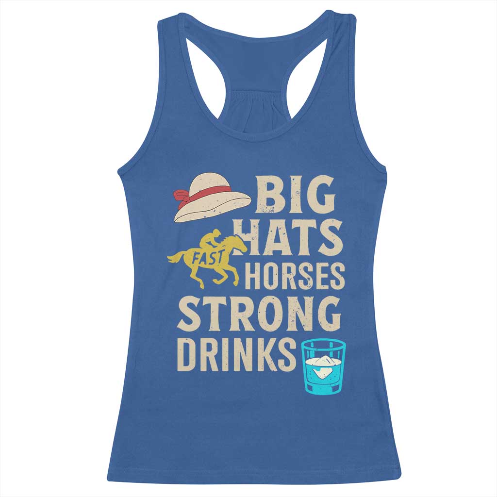 Big Hats Fast Horses Strong Drinks Retro Racerback Tank Top Southern Derby Day Watch Party Graphic