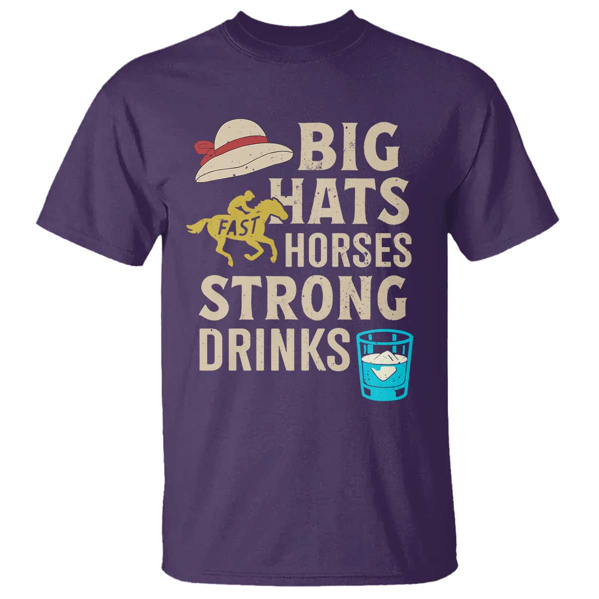 Big Hats Fast Horses Strong Drinks Retro T Shirt Southern Derby Day Watch Party Graphic