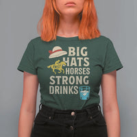 Big Hats Fast Horses Strong Drinks Retro T Shirt For Women Southern Derby Day Watch Party Graphic