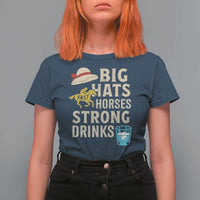 Big Hats Fast Horses Strong Drinks Retro T Shirt For Women Southern Derby Day Watch Party Graphic