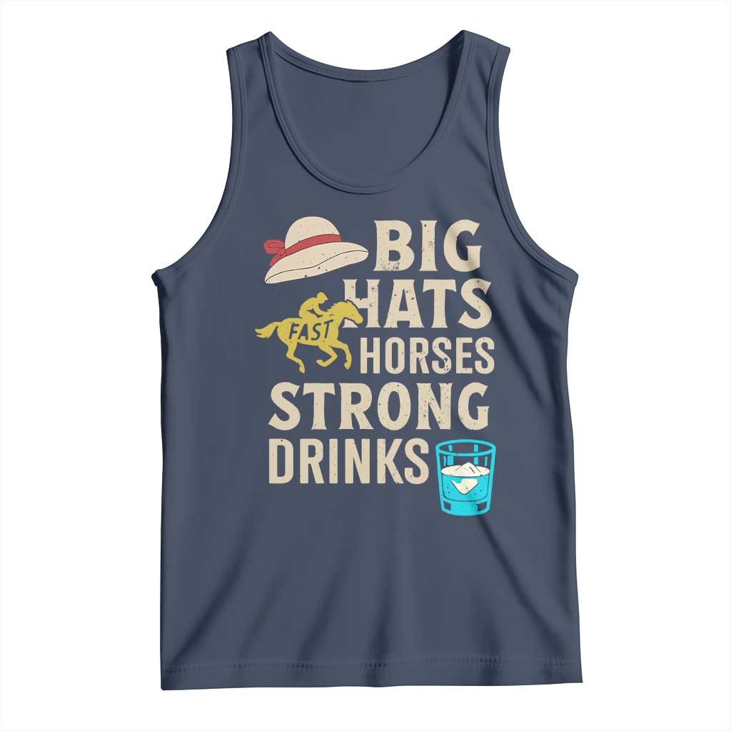 Big Hats Fast Horses Strong Drinks Retro Tank Top Southern Derby Day Watch Party Graphic