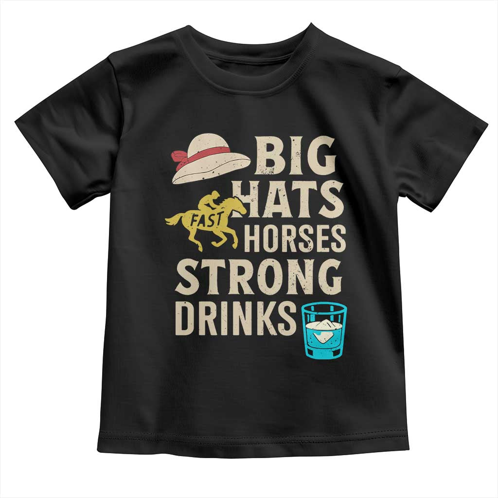 Big Hats Fast Horses Strong Drinks Retro Toddler T Shirt Southern Derby Day Watch Party Graphic