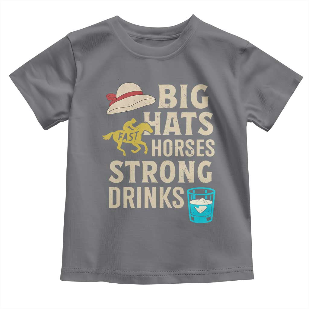 Big Hats Fast Horses Strong Drinks Retro Toddler T Shirt Southern Derby Day Watch Party Graphic