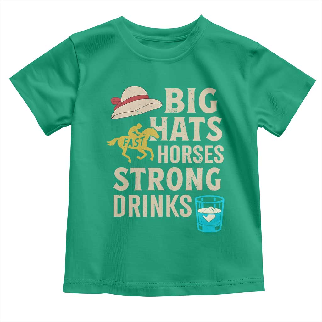 Big Hats Fast Horses Strong Drinks Retro Toddler T Shirt Southern Derby Day Watch Party Graphic