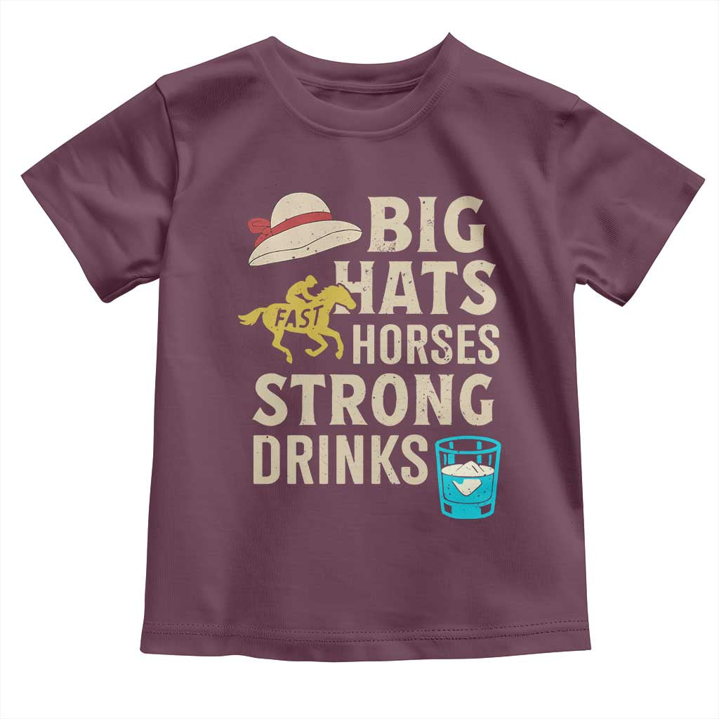 Big Hats Fast Horses Strong Drinks Retro Toddler T Shirt Southern Derby Day Watch Party Graphic